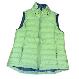 Tangerine Light Green Puffer Vest with Navy Trim